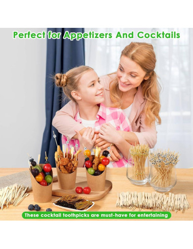 400 Palillos de Cóctel de Bambú con Bola Disco Dorada 11.94 cm