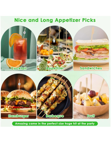 400 Palillos de Cóctel de Bambú con Bola Disco Dorada 11.94 cm