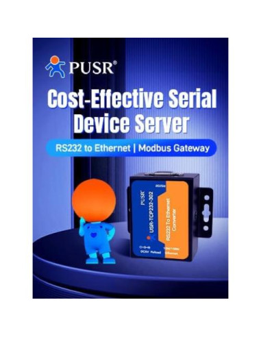 Convertidor RS232 a Ethernet USR-TCP232-302 con Modbus y DNS