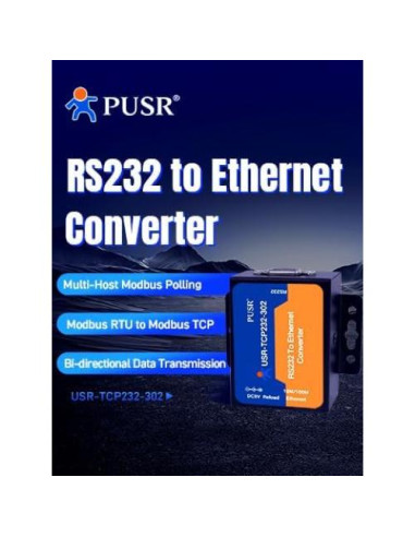 Convertidor RS232 a Ethernet USR-TCP232-302 con Modbus y DNS