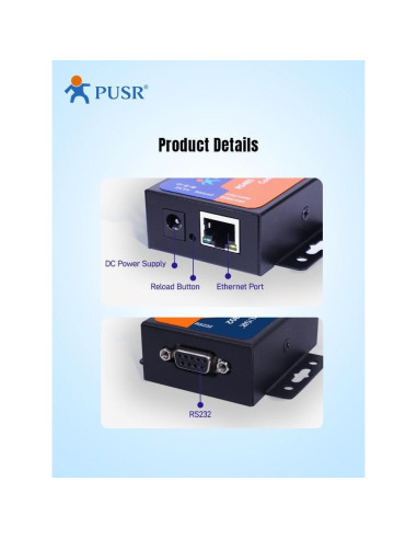 Convertidor RS232 a Ethernet USR-TCP232-302 con Modbus y DNS