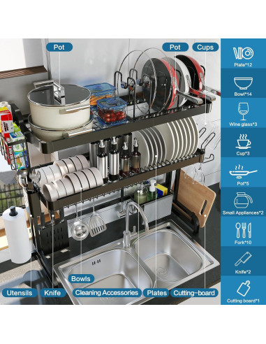 Escurridor de Platos LIVOD Acero Inoxidable 3 Niveles Ajustable