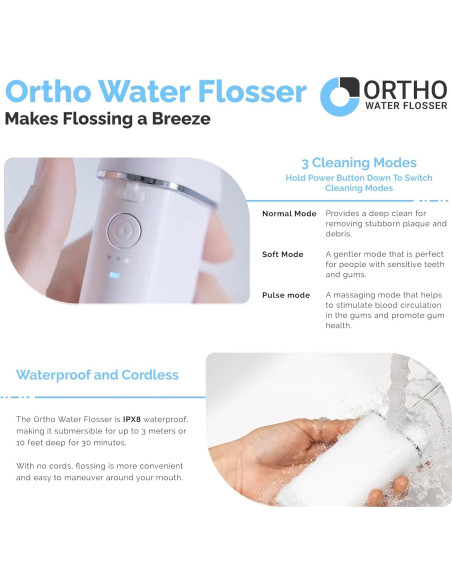 Hilo Dental Eléctrico Ortho Water - Portátil, 3 Modos, IPX8