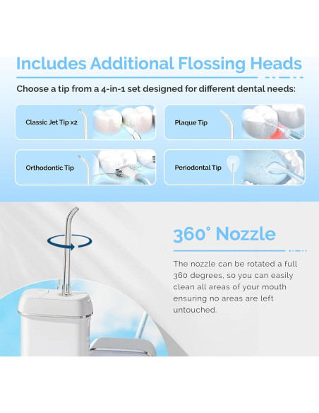 Hilo Dental Eléctrico Ortho Water - Portátil, 3 Modos, IPX8