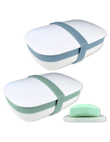 2 Pack Porta Jabones de Viaje Kiasona con Alfombrillas y Banda