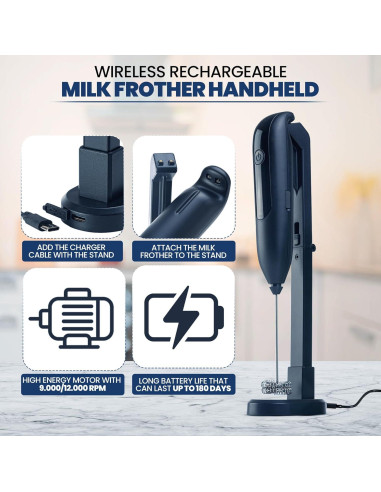 Batidora de Leche Inalámbrica Recargable ALPSPEAKS USB 12000 rpm