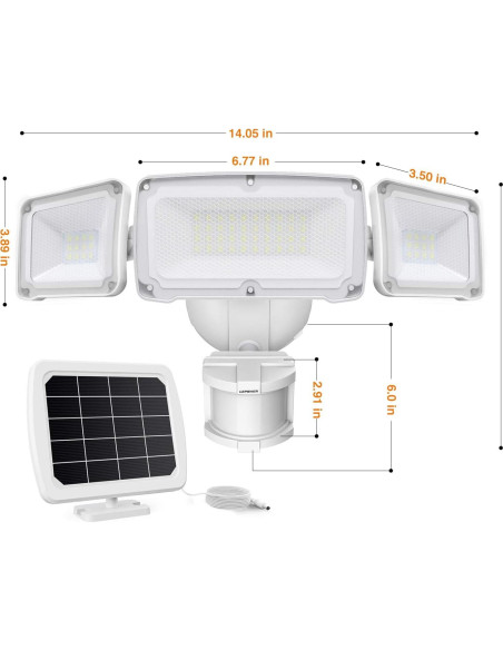LEPOWER Luz Solar de Seguridad 1600LM con Sensor de Movimiento