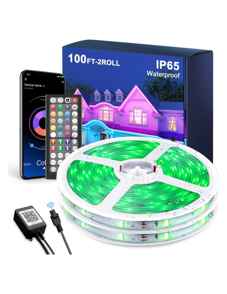 Luces de tira LED MuliVid 30.48m IP65 RGB control remoto Luces de tira LED MuliVid 30.48m IP65 RGB control remoto