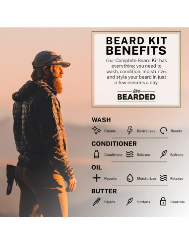 Kit Cuidado de Barba Live Bearded - Jabón, Aceite, Acondicionador