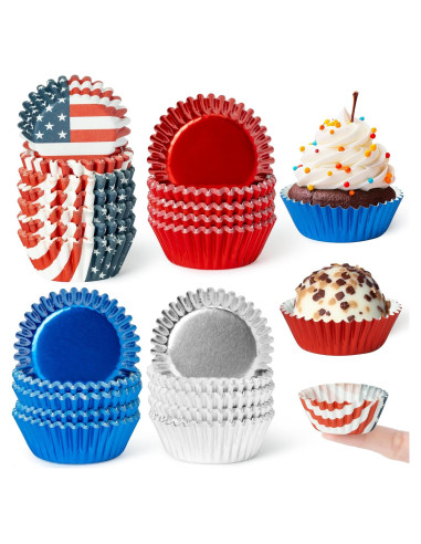 Forros de Cupcake Mini COcnny - 600 Piezas, 4 Estilos Patrióticos
