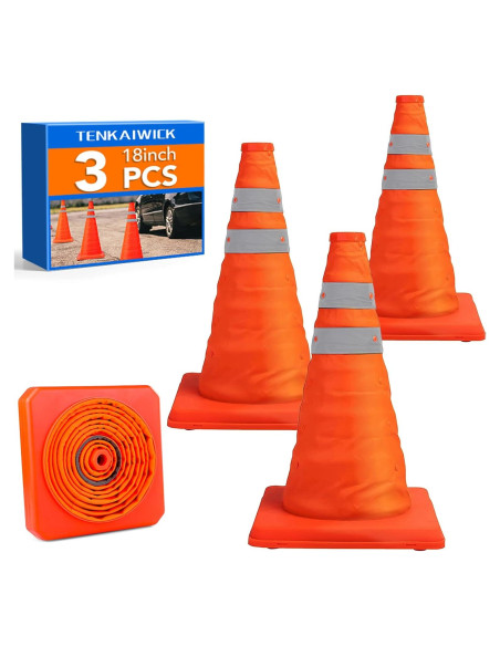 Conos de Seguridad Plegables TENKAIWICK 18" Naranjas - 3 Piezas