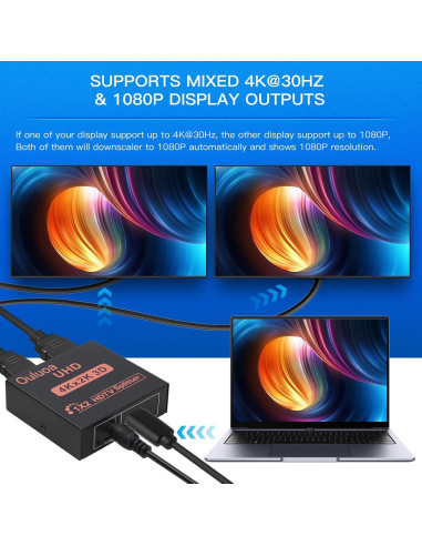 Divisor HDMI 1 en 2 Salidas 4K@30Hz Ouluoa con Adaptador