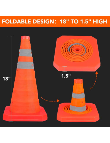 Conos de Seguridad Plegables TENKAIWICK 18" Naranjas - 3 Piezas