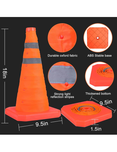 Conos de Seguridad Plegables TENKAIWICK 18" Naranjas - 3 Piezas