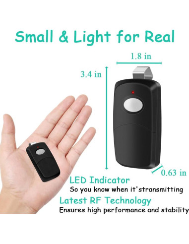 Reemplazo Transmisor Remoto Garaje Datonten 300MHz Negro