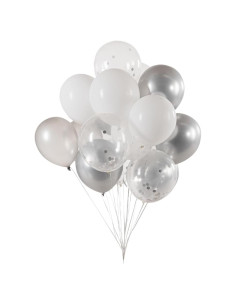 Juego de Globos de Confeti Plateados Restaurantware - 19 Piezas
