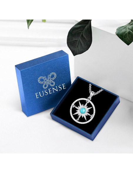 Collar de Brújula de Plata 925 con Turquesa y Cadena Ajustable