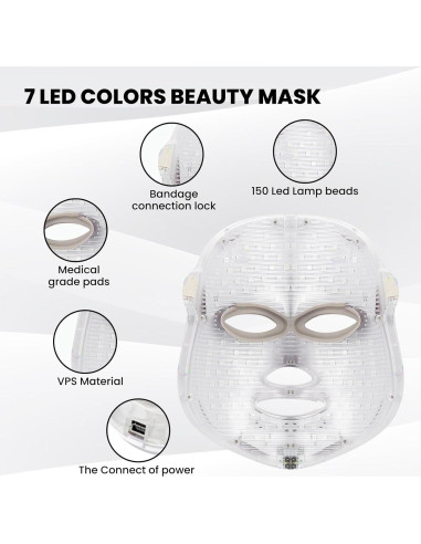 Máscara Facial LED Yahi de Terapia de Luz Roja 7 Colores