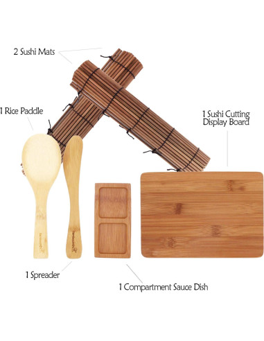 Kit de Hacer Sushi BambooMN - 13 Piezas de Bambú Carbonizado