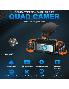 Cámara Dash 360 LOFOV 4 Canales FHD 1080P con SD 64GB 2