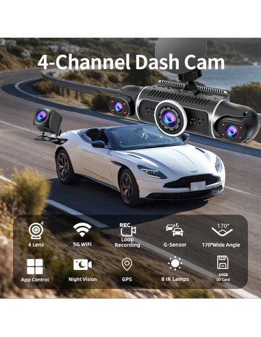 Cámara Dash 360 Zunfly W2 4 Canales FHD 2K + 1080P, GPS