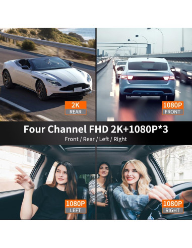 Cámara Dash 360 Zunfly W2 4 Canales FHD 2K + 1080P, GPS