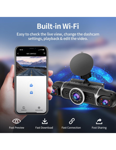 Cámara Dash 360 Zunfly W2 4 Canales FHD 2K + 1080P, GPS