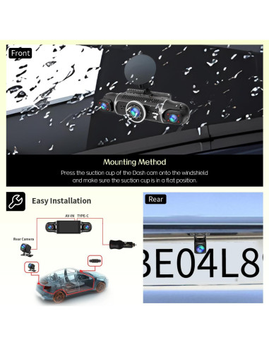 Cámara Dash 360 Zunfly W2 4 Canales FHD 2K + 1080P, GPS