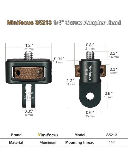 Adaptador de Montaje MINIFOCUS S5213 para GoPro y Cámaras