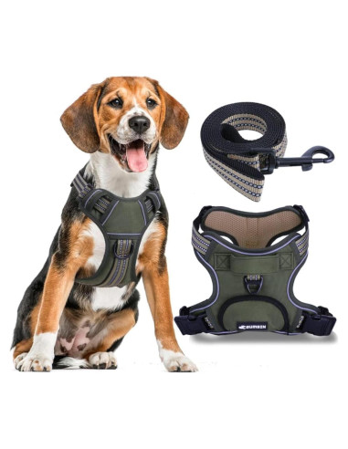 Arnés para Perros Bumbin L Verde Militar Ajustable Sin Tirones