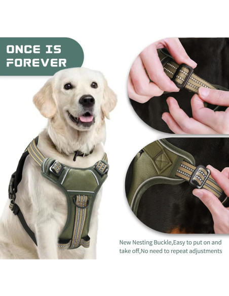 Arnés para Perros Bumbin L Verde Militar Ajustable Sin Tirones