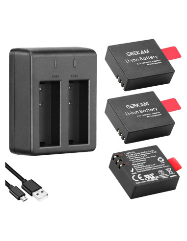 Paquete de 3 Baterías Recargables 1350mAh GEEKAM para Cámara de Acción