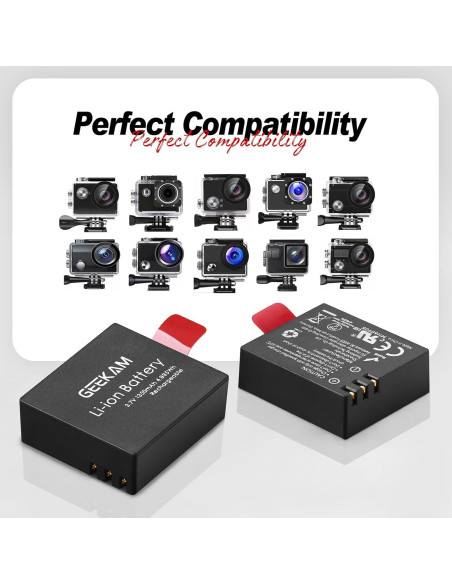 Paquete de 3 Baterías Recargables 1350mAh GEEKAM para Cámara de Acción