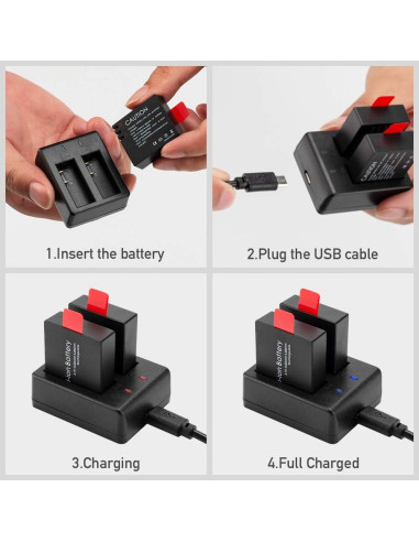 Paquete de 3 Baterías Recargables 1350mAh GEEKAM para Cámara de Acción