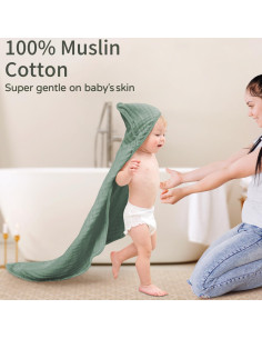 Toalla con Capucha Yoofoss 81x81cm Algodón Muselina Verde 2