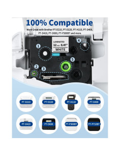 Cinta de Etiquetadora Greateam TZe-231 12mm Blanca - Paquete de 6 2