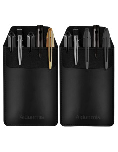 Funda de bolígrafo Aidunmis de cuero PU, 2 piezas, negra