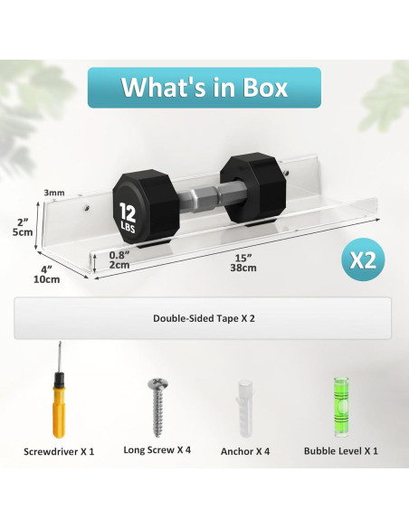 Albumgit 2 Estantes Flotantes Acrílicos 38.1 cm Transparente