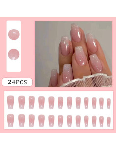 Uñas Postizas Coffin RUPOFUZA Ombre Rosa y Blanco 30Pcs 2