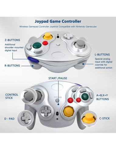 Controlador Inalámbrico BSDLIET para Nintendo GameCube Plata