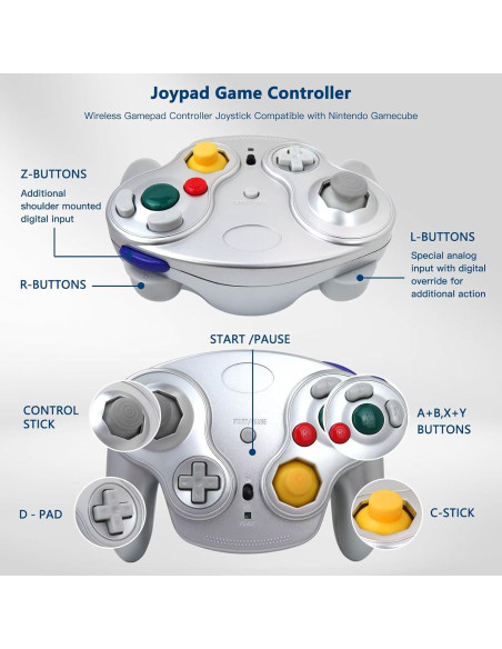 Controlador Inalámbrico BSDLIET para Nintendo GameCube Plata