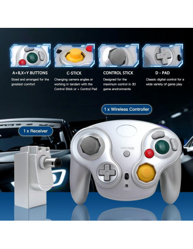 Controlador Inalámbrico BSDLIET para Nintendo GameCube Plata