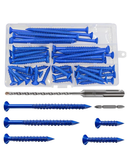 Kit de Tornillos de Concreto Wensilon 49 Pcs 1/4" Azul Kit de Tornillos de Concreto Wensilon 49 Pcs 1/4" Azul