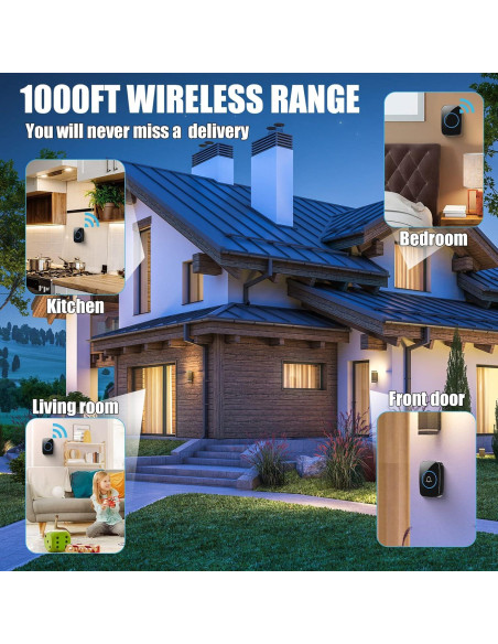 Kit Timbre Inalámbrico Fabbay 8 Piezas 1000 m 60 Melodías