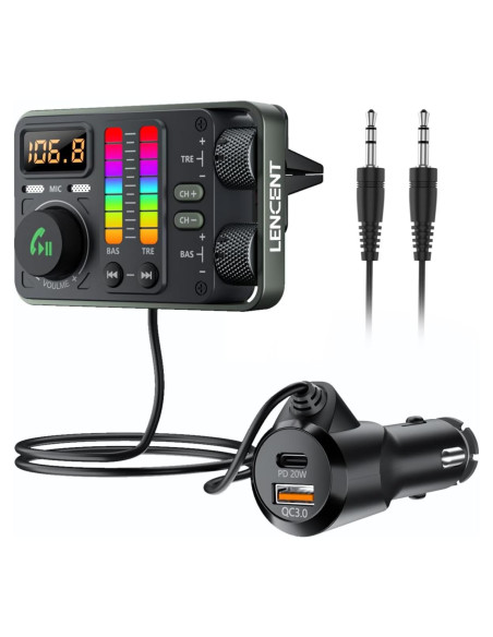 Adaptador Bluetooth LENCENT MT03 para Coche con Carga Rápida