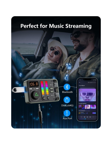 Adaptador Bluetooth LENCENT MT03 para Coche con Carga Rápida