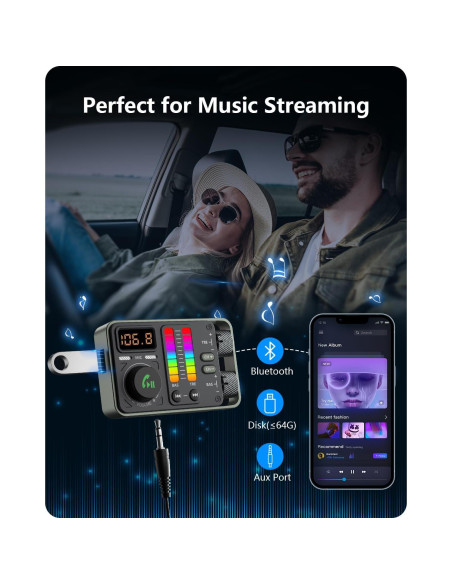 Adaptador Bluetooth LENCENT MT03 para Coche con Carga Rápida