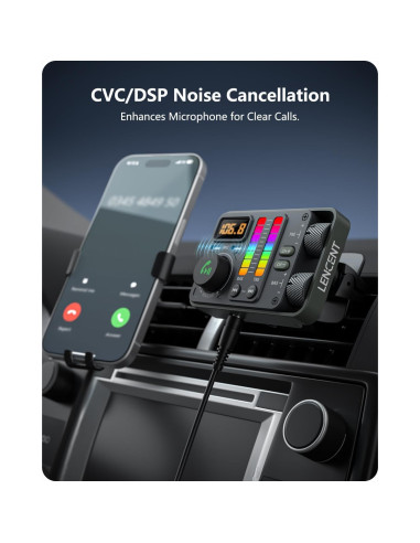 Adaptador Bluetooth LENCENT MT03 para Coche con Carga Rápida