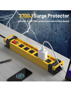 Regleta de Energía Plug'n 6 Salidas 2700J 2 Pack con Interruptores 2