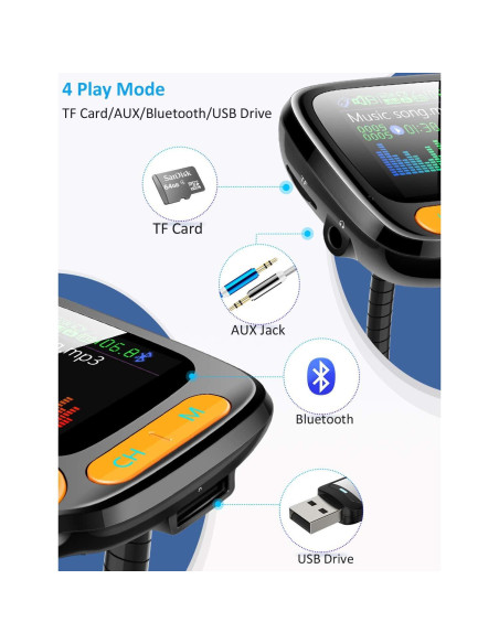 Adaptador Bluetooth FM TSNAM con Pantalla 1.8" y Cargador USB